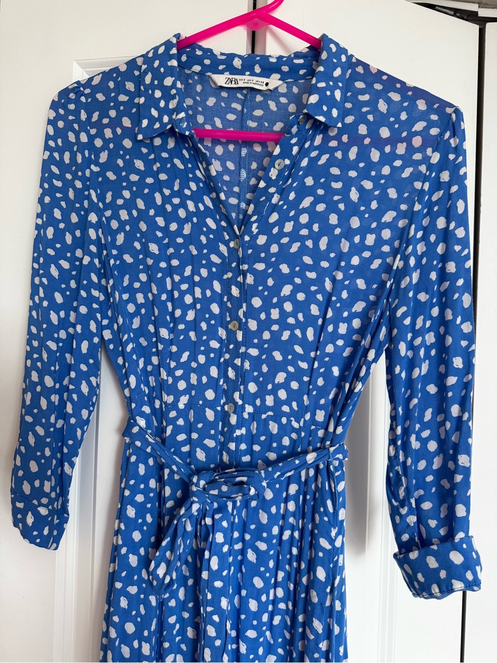 Zara Blue Long Sleeve Printed Shirt Dress with Belt